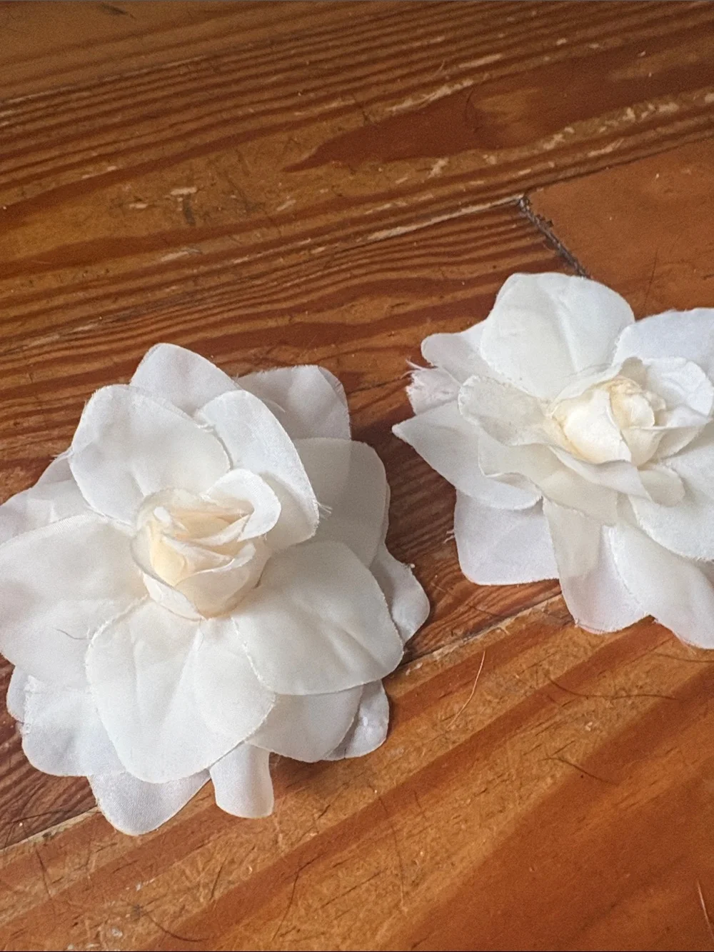 White Floral Hair Clips - Set of 2 - Elegant Fabric Rose Accessories
